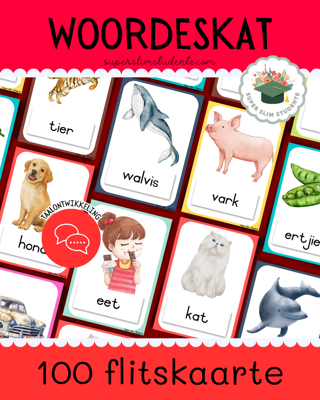 100 Vocabulary Flashcards (Choose Language)