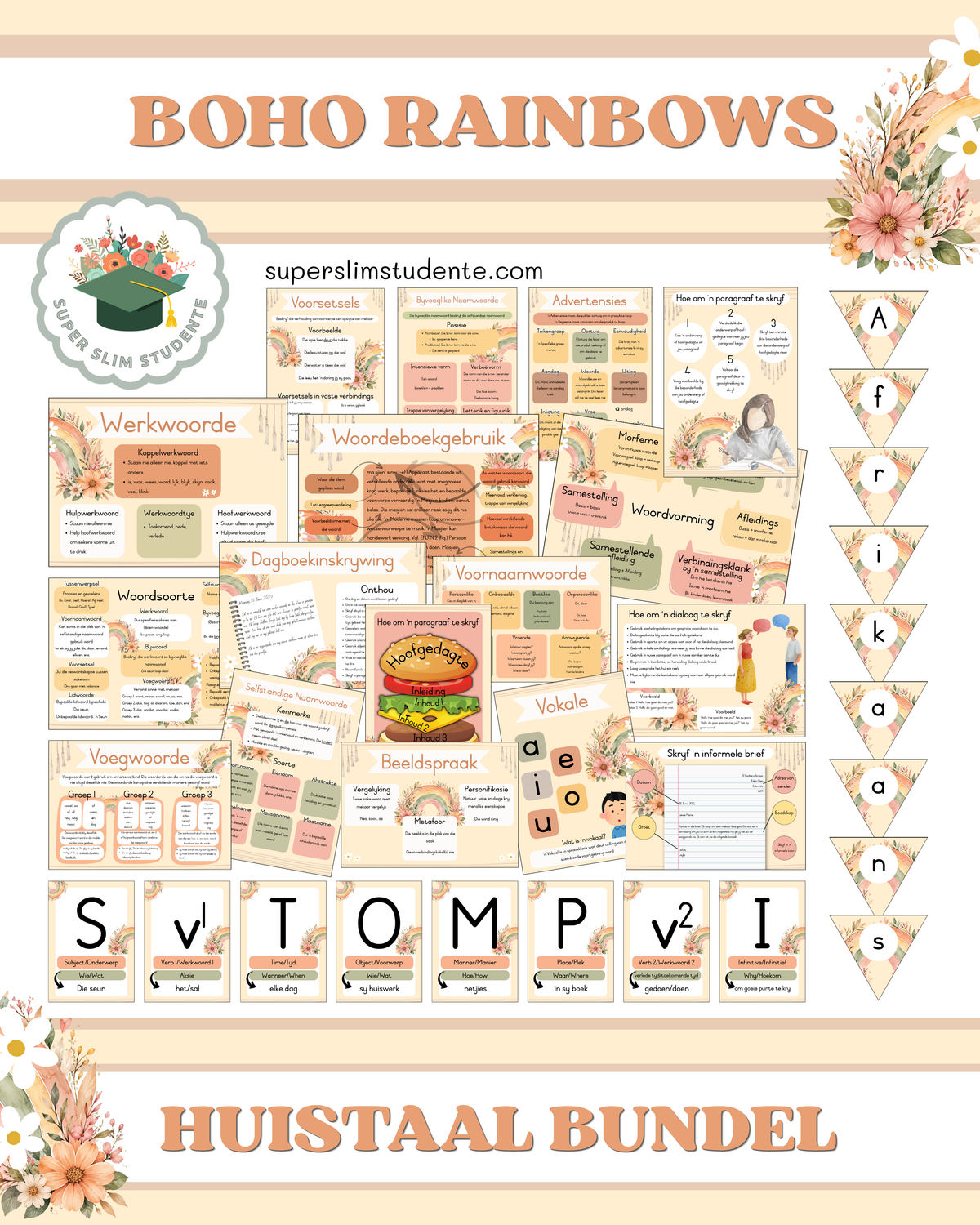 Boho Rainbows Theme / Afrikaans Huistaal Bundel