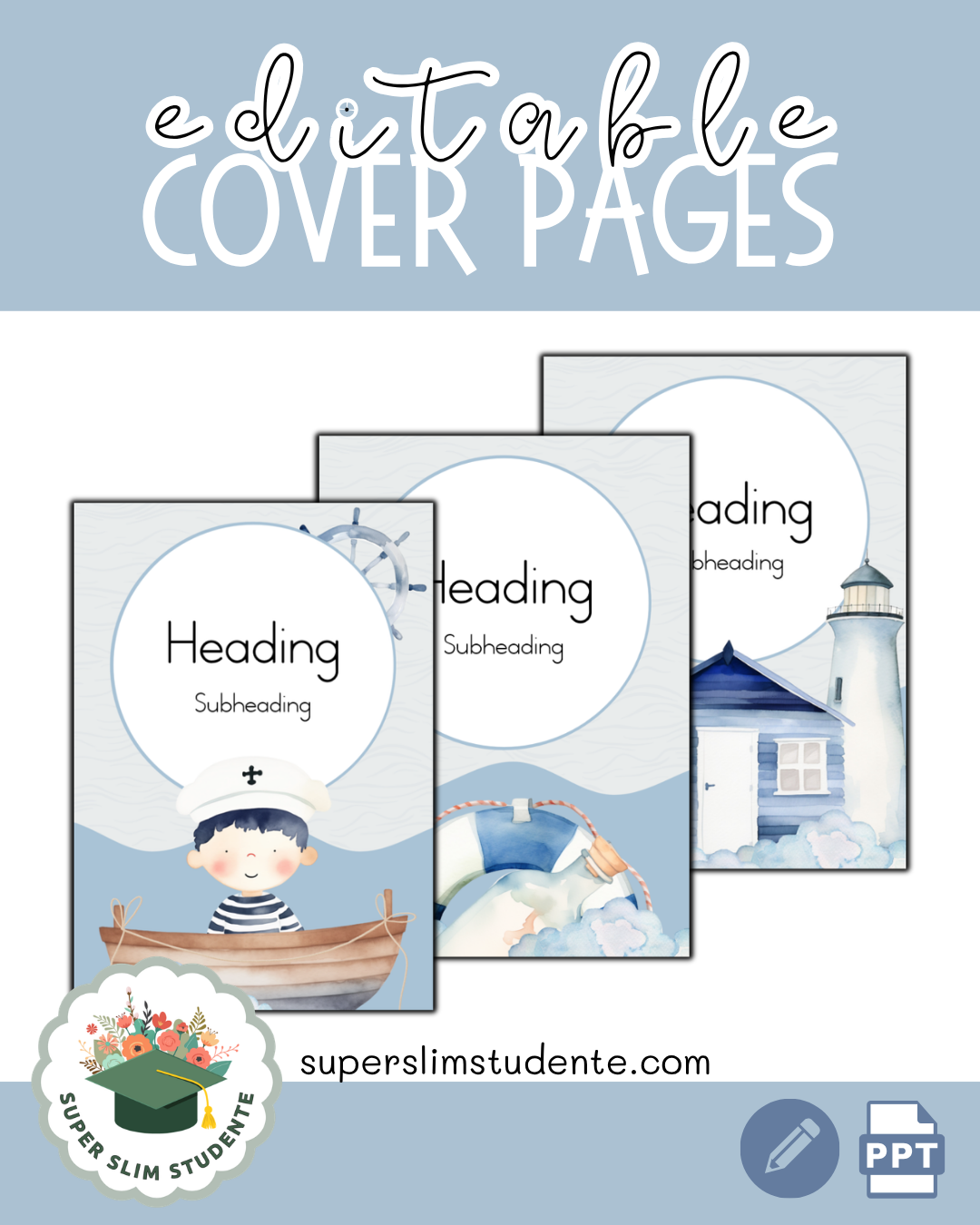 Editable Cover Pages / Coastal Theme