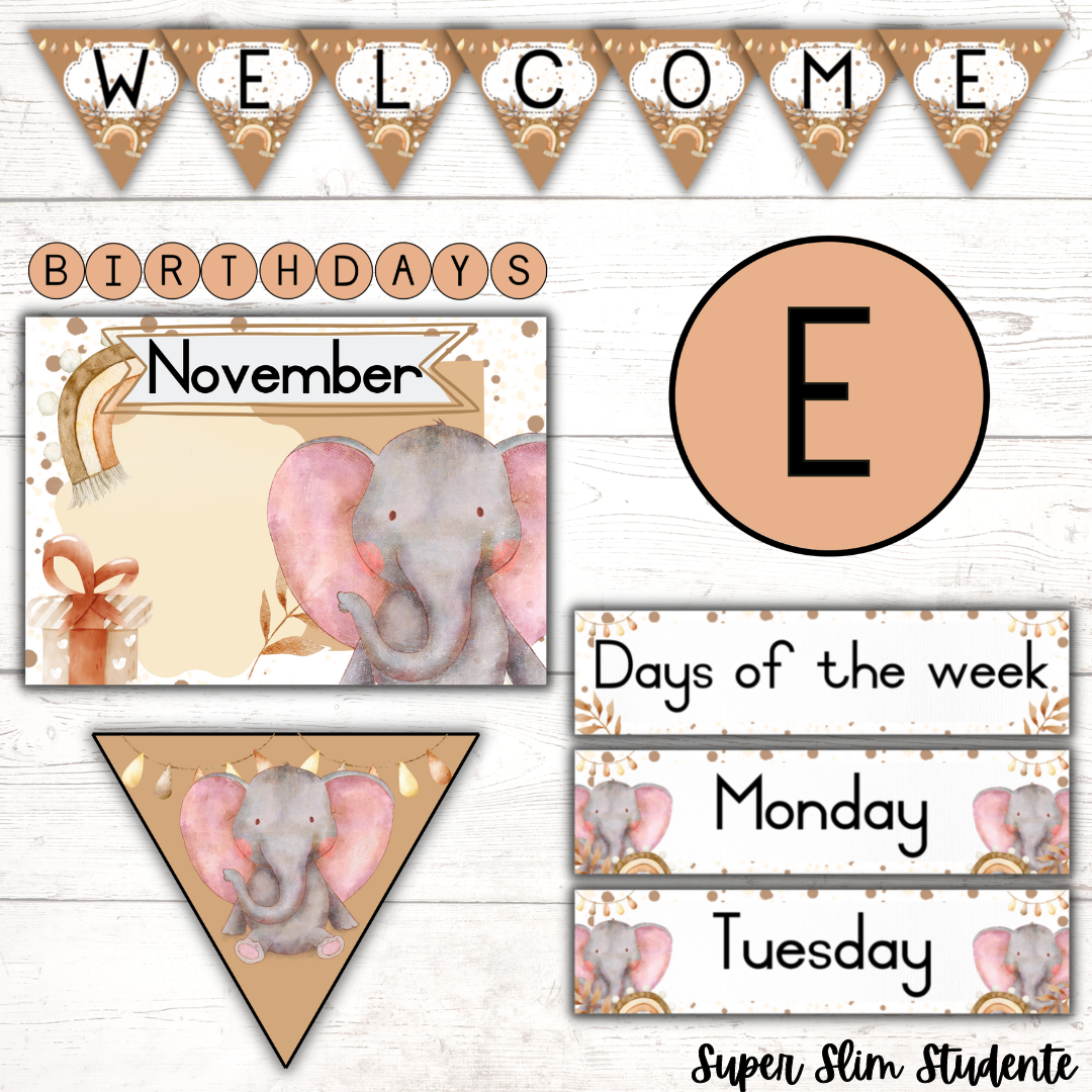 Boho Elephant Classroom Theme Version 1 (Foundation Phase)