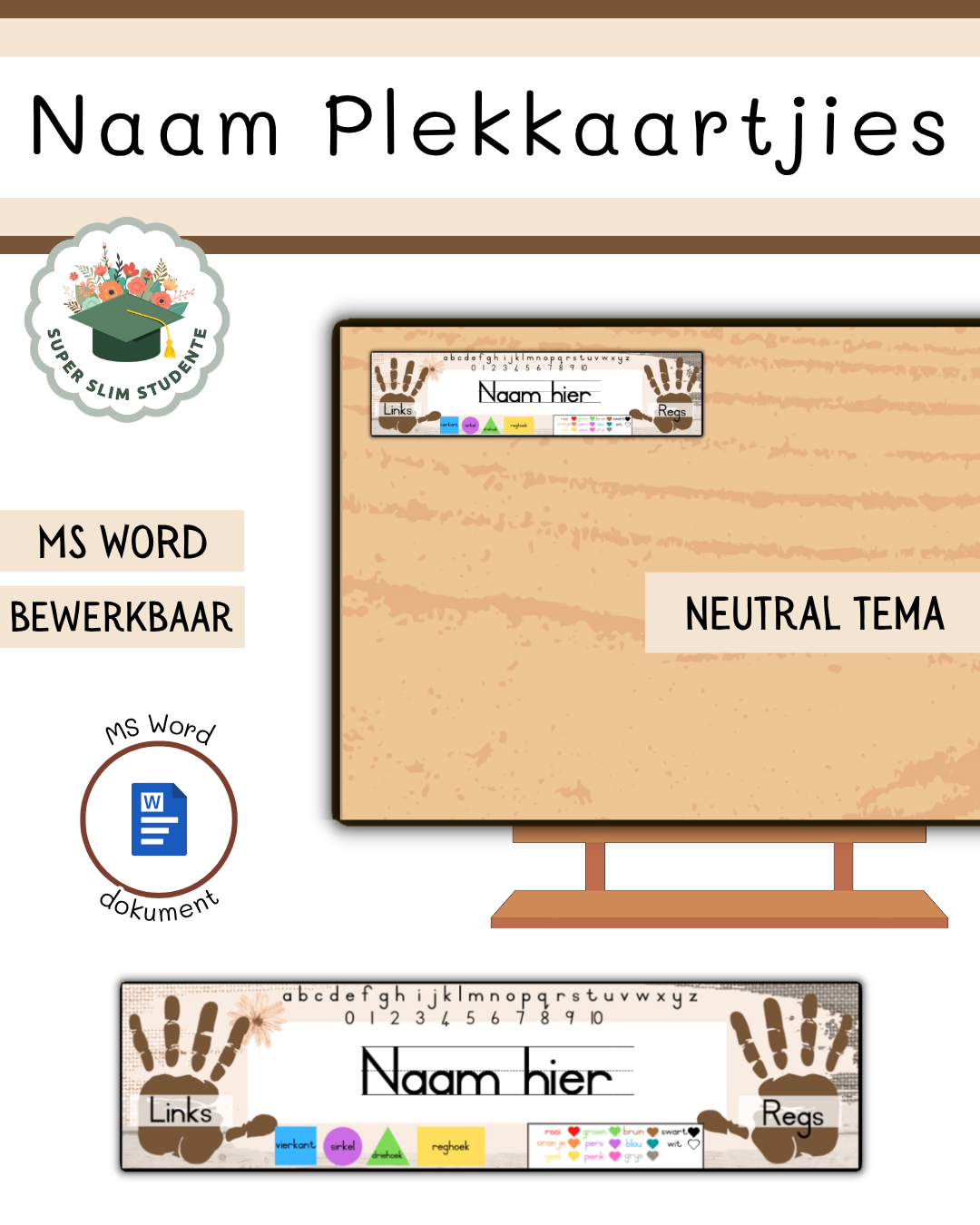 Editable Name Placecards / Neutral Theme [Choose Language]