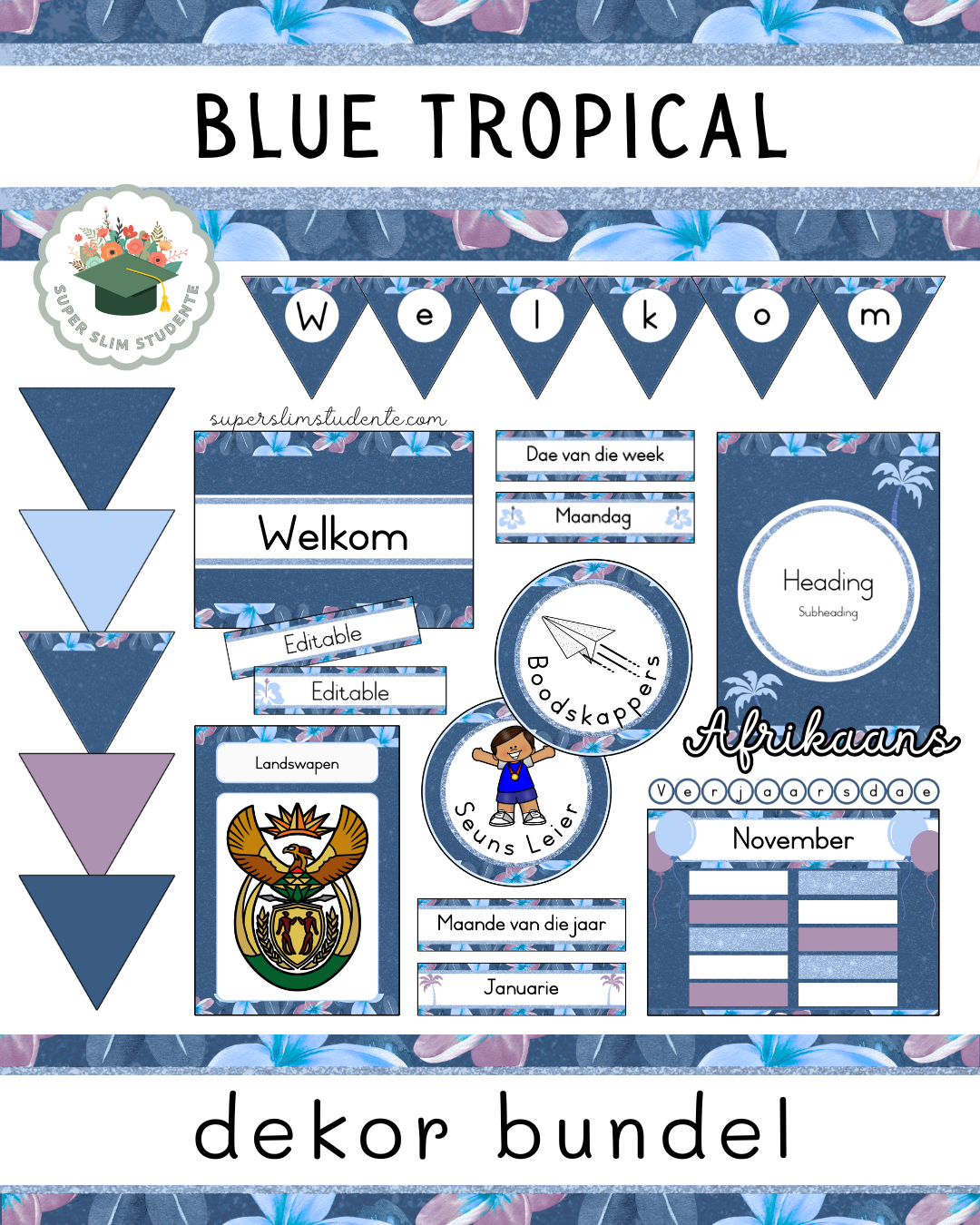 Blue Tropical Theme / Decor Bundle [Choose Language]