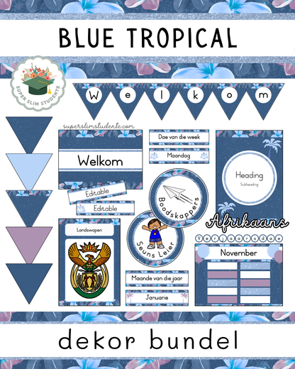 Blue Tropical Theme / Decor Bundle [Choose Language]
