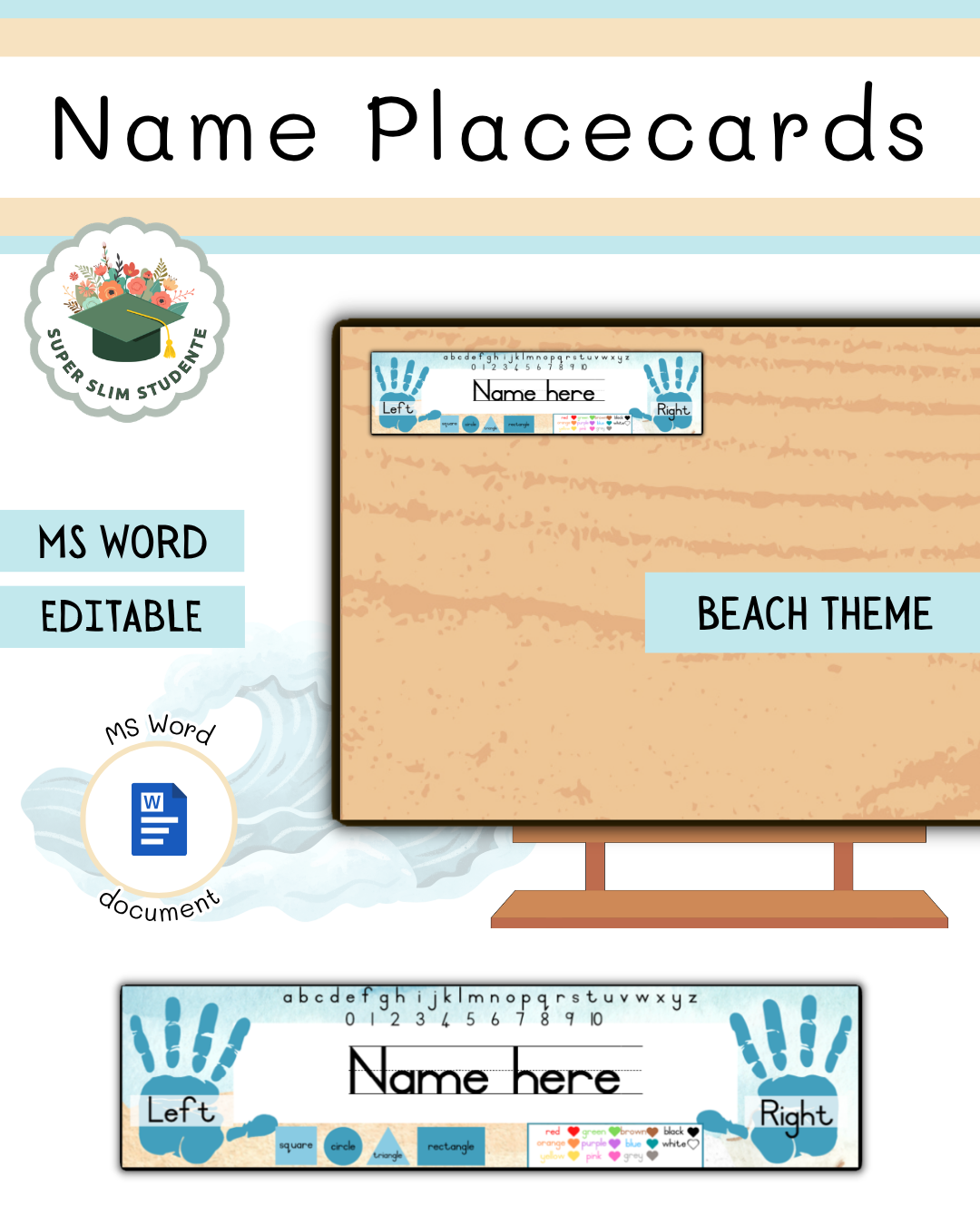 Editable Name Placecards / Beach Theme [Choose Language]