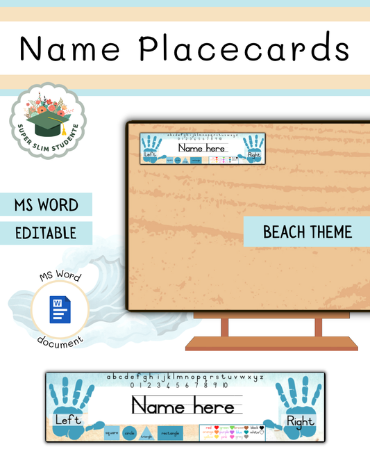 Editable Name Placecards / Beach Theme [Choose Language]