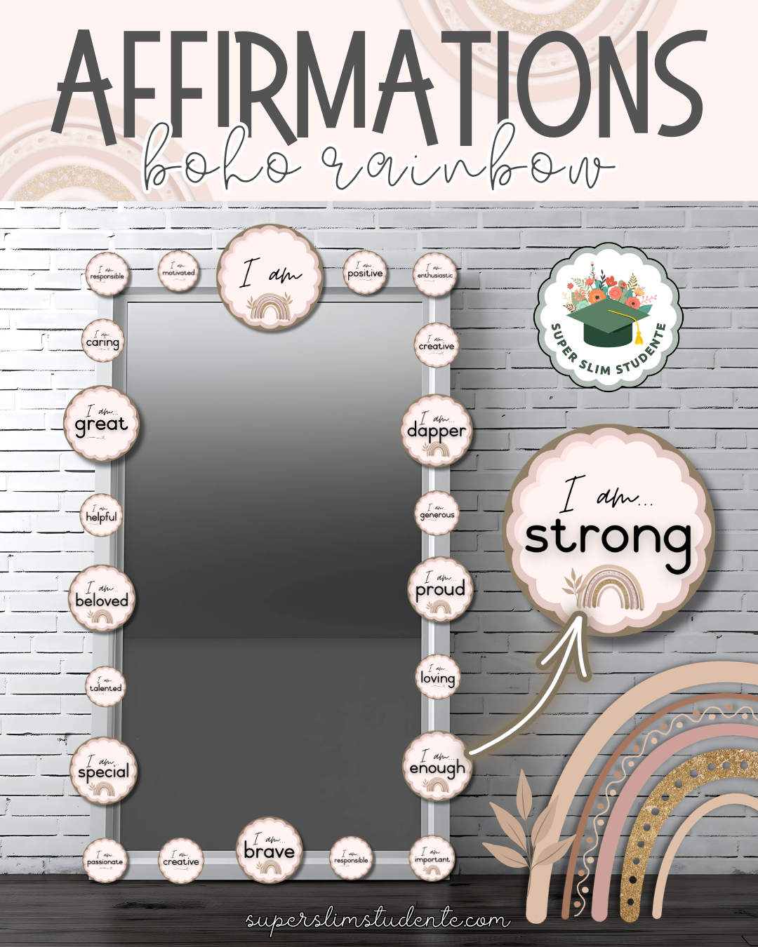 Affirmations: Boho Rainbow Theme [Choose Language]