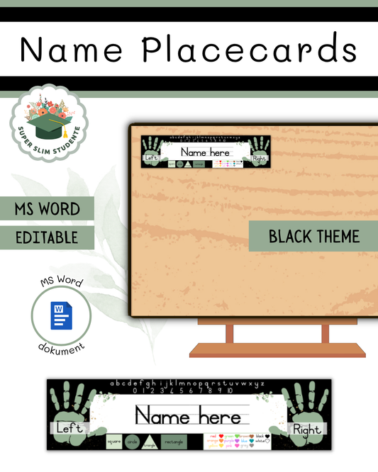 Editable Name Placecards / Black Theme [Choose Language]
