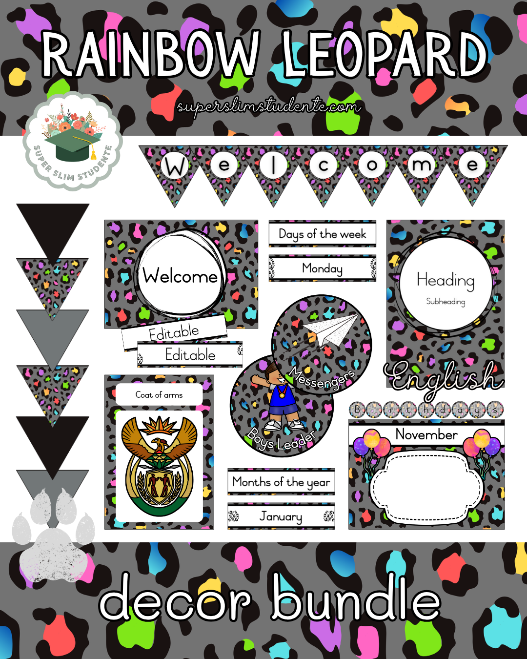 Rainbow Leopard Theme / Decor Bundle [Choose Language]