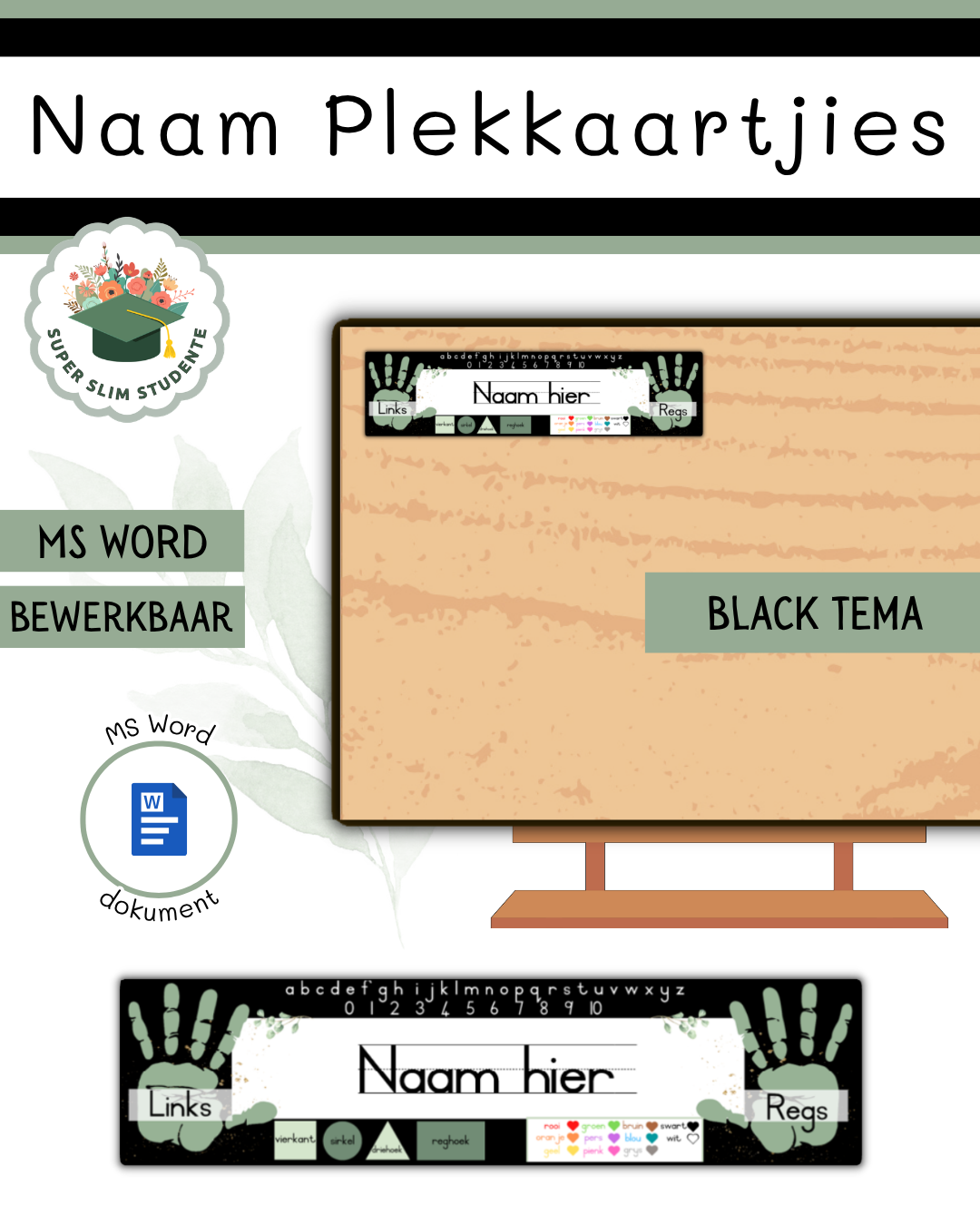 Editable Name Placecards / Black Theme [Choose Language]