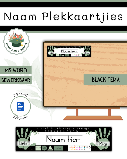 Editable Name Placecards / Black Theme [Choose Language]