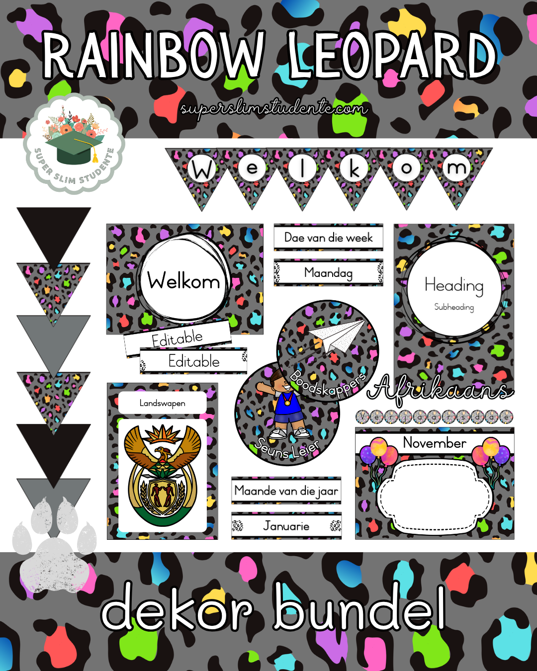 Rainbow Leopard Theme / Decor Bundle [Choose Language]