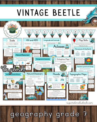 Vintage Beetle Theme / Geography Grade 7 Bundle [Choose Language]