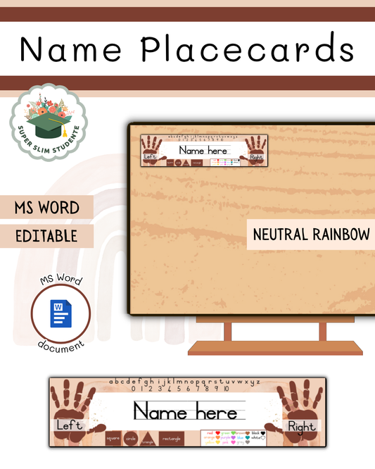 Editable Name Placecards / Neutral Rainbow Theme [Choose Language]