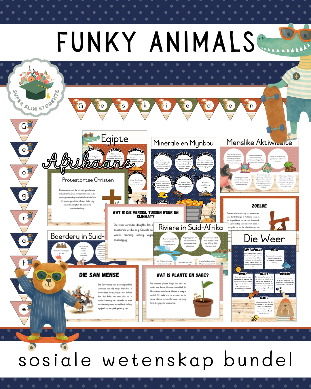 Funky Animals Theme / Social Science Bundle [Choose Language]