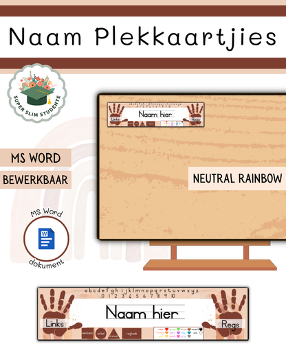 Editable Name Placecards / Neutral Rainbow Theme [Choose Language]