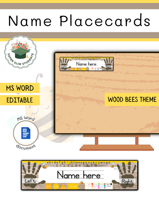 Editable Name Placecards / Wood Bees Theme [Choose Language]