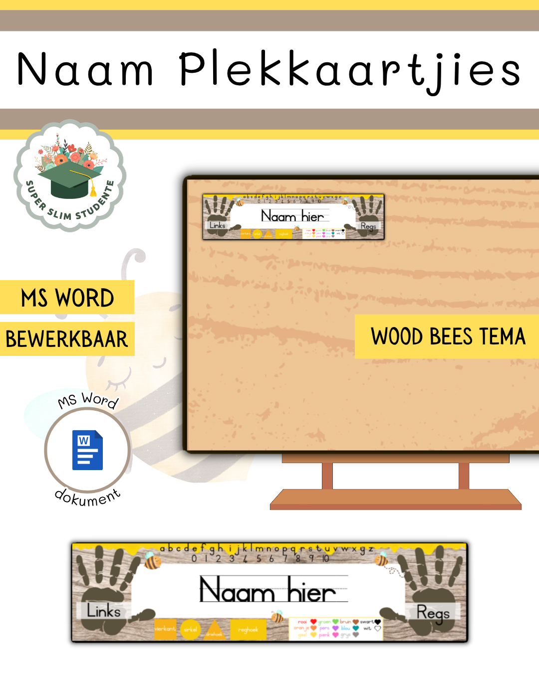 Editable Name Placecards / Wood Bees Theme [Choose Language]