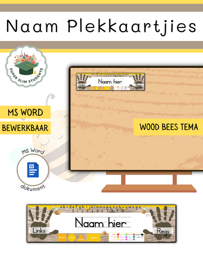 Editable Name Placecards / Wood Bees Theme [Choose Language]