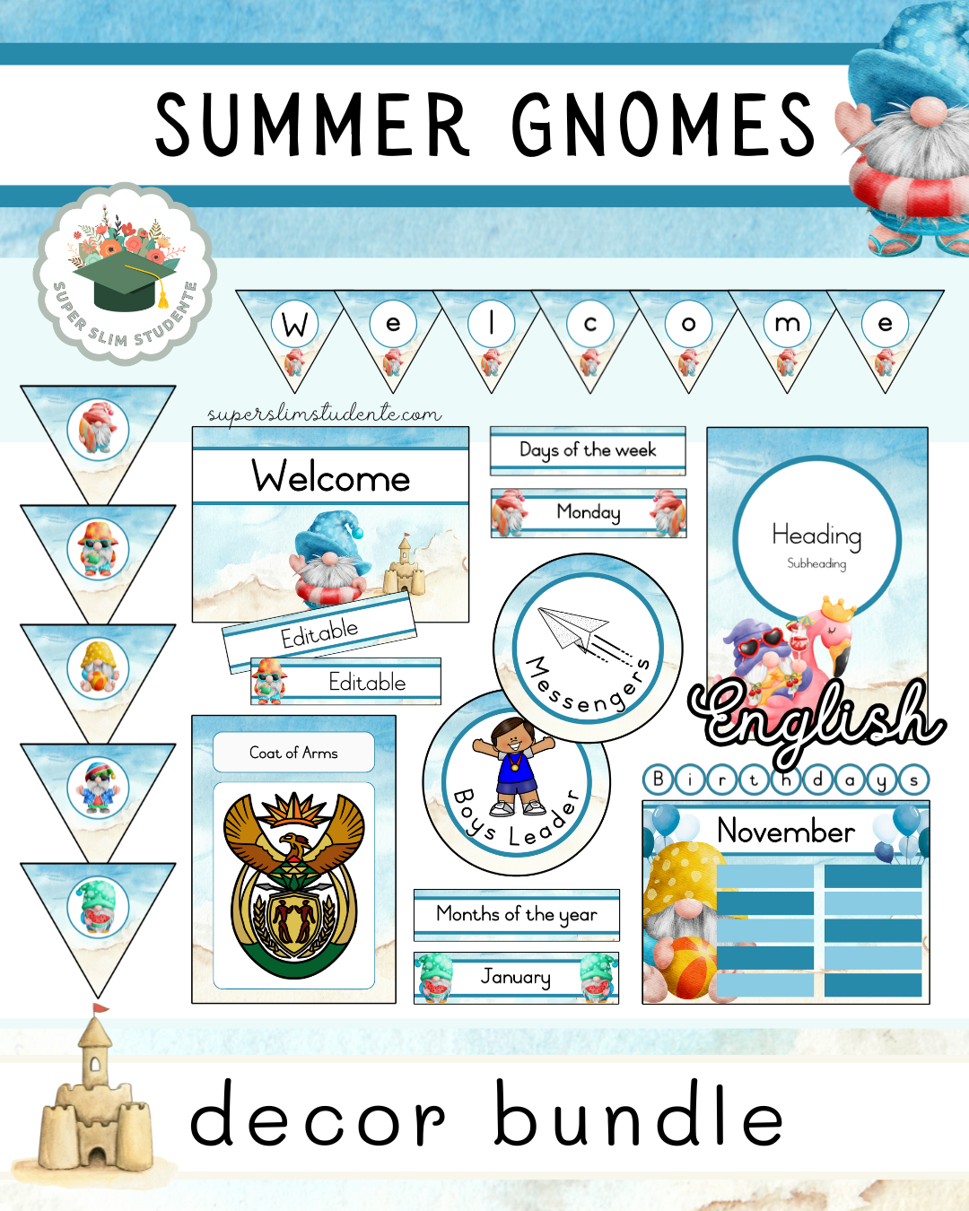 Summer Gnomes Theme / Decor Bundle [Choose Language]