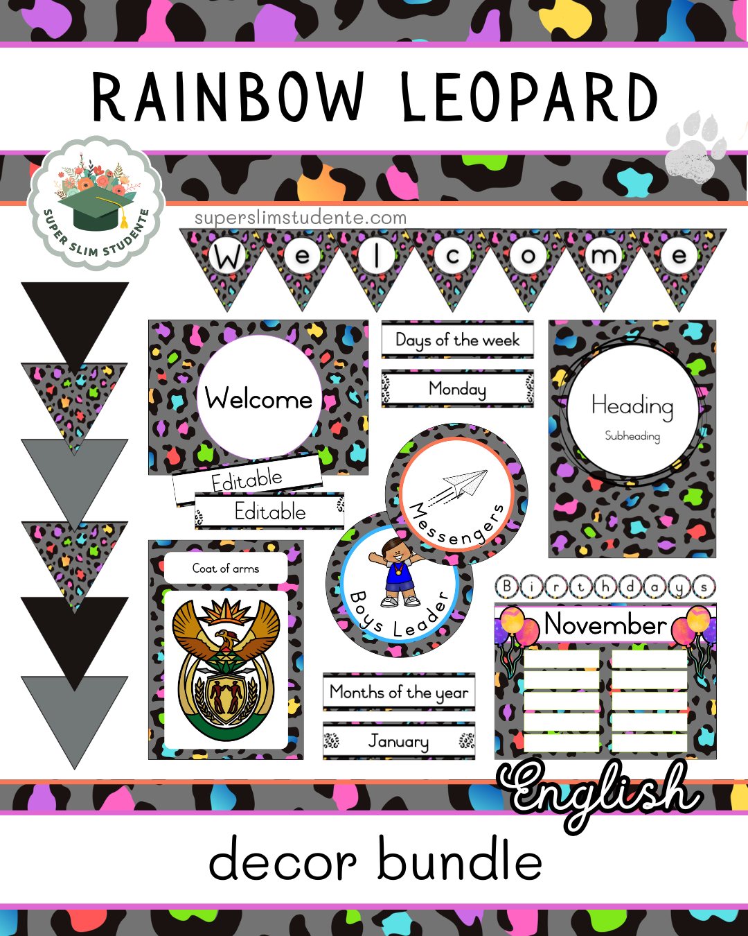 Rainbow Leopard Theme / Decor Bundle [Choose Language]