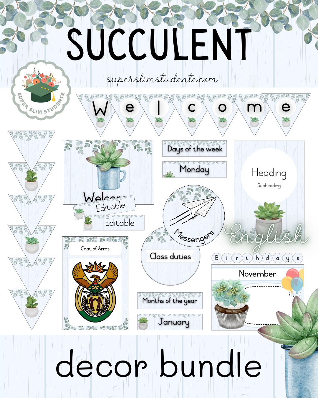Succulent Theme / Decor Bundle [Choose Language]