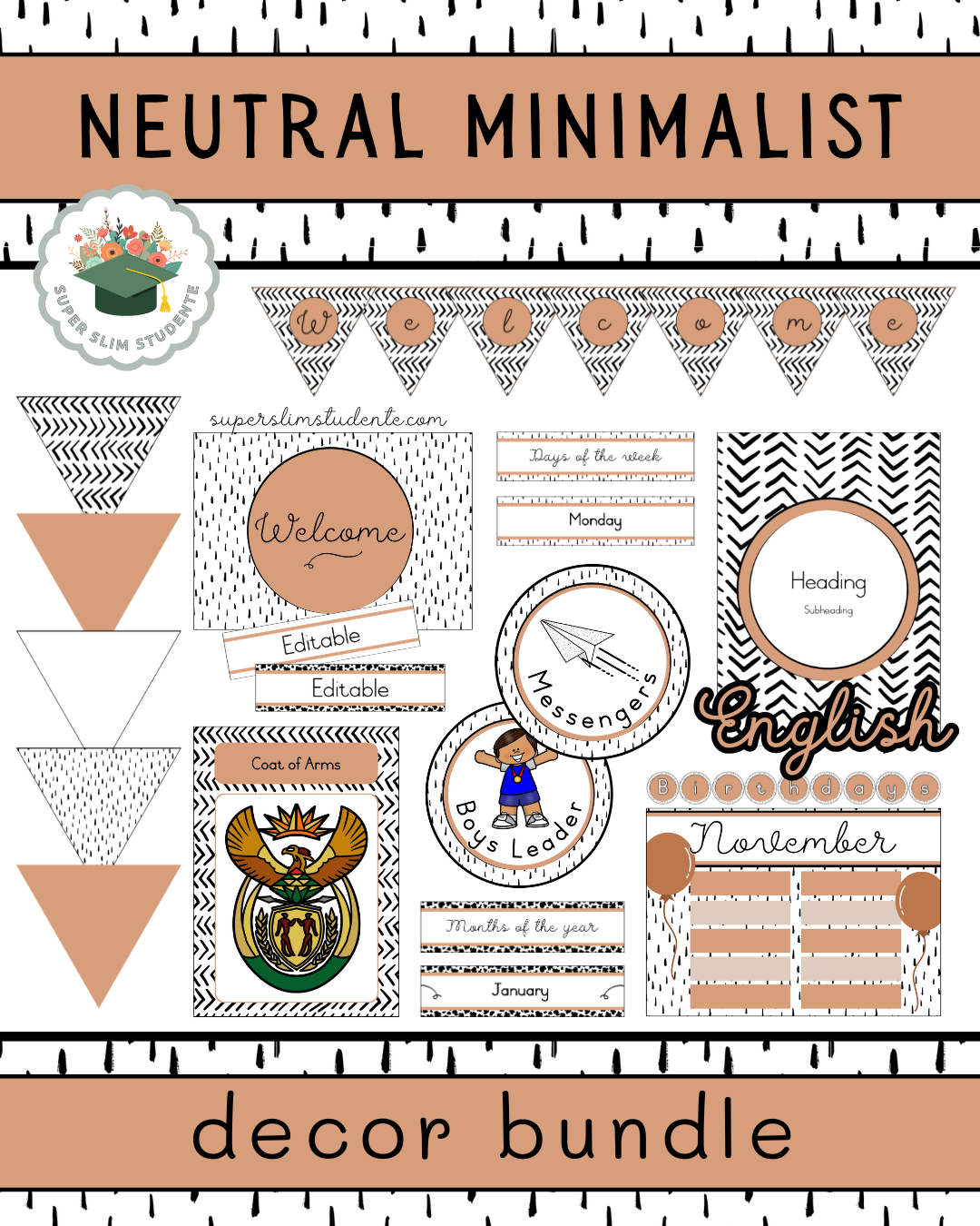Neutral Minimalist Theme / Decor Bundle [Choose Language]