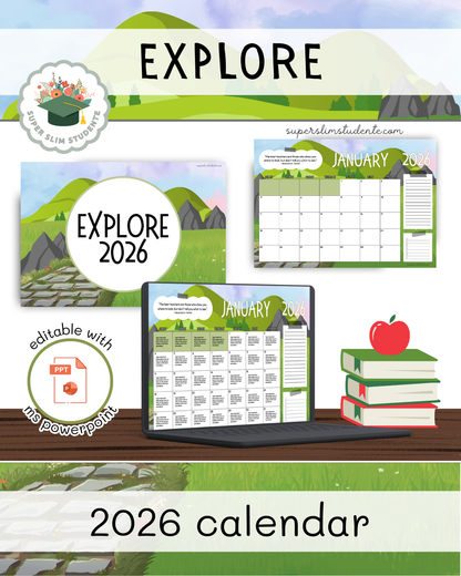 Editable Calendar 2026 / Explore Theme [Choose Language]