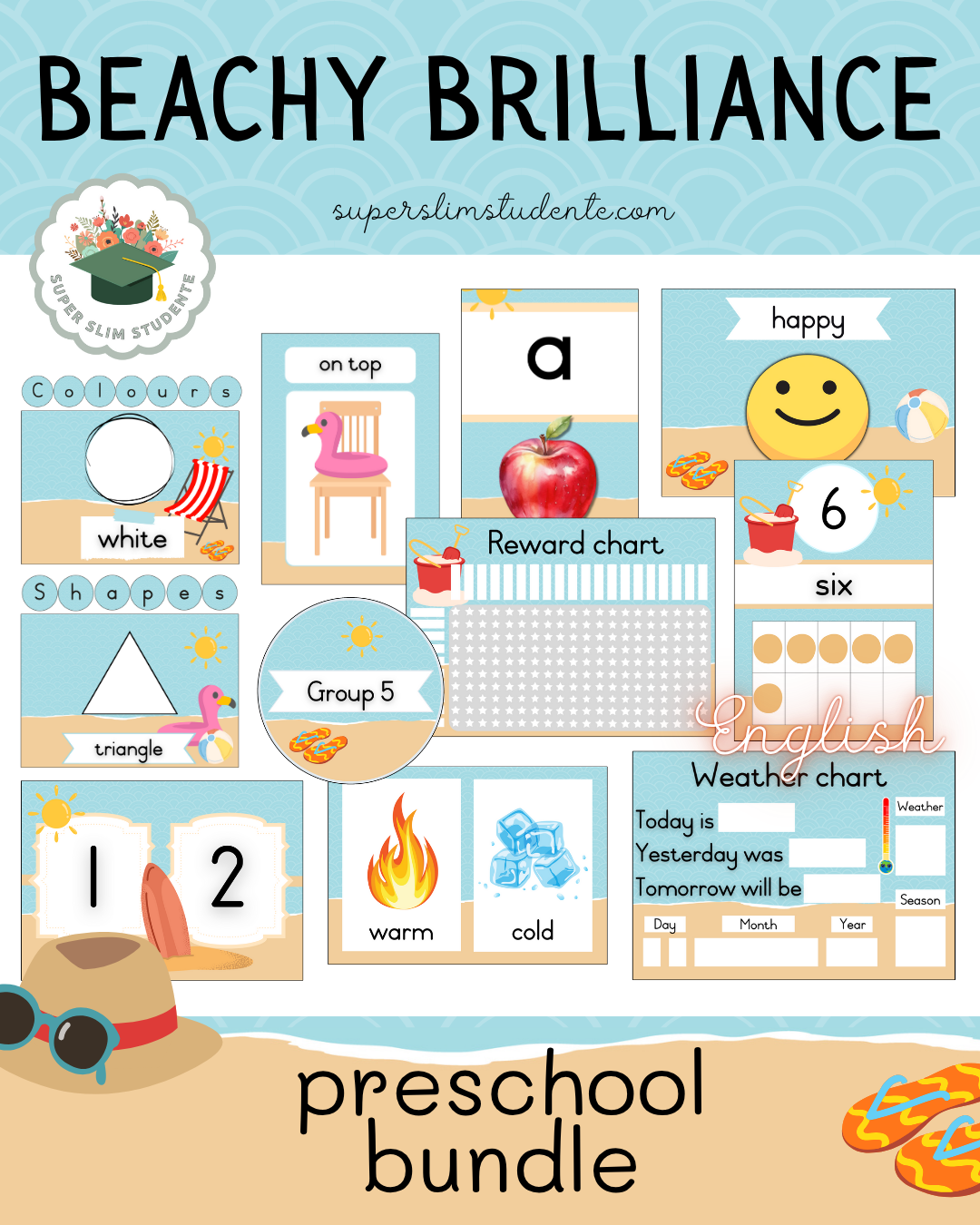 Beachy Brilliance Theme / Preschool Bundle [Choose Language]