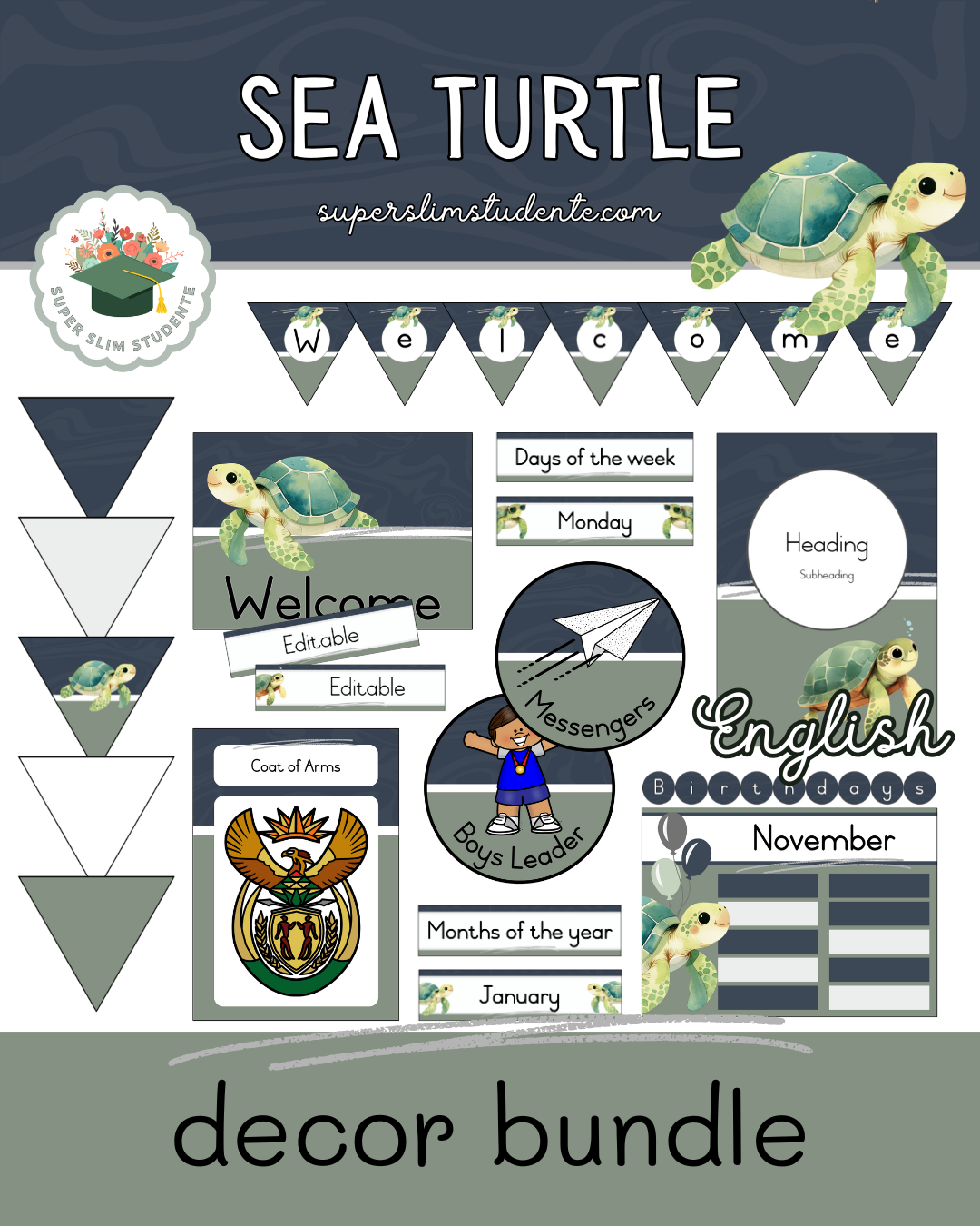 Sea Turtle Theme / Decor Bundle [Choose Language]