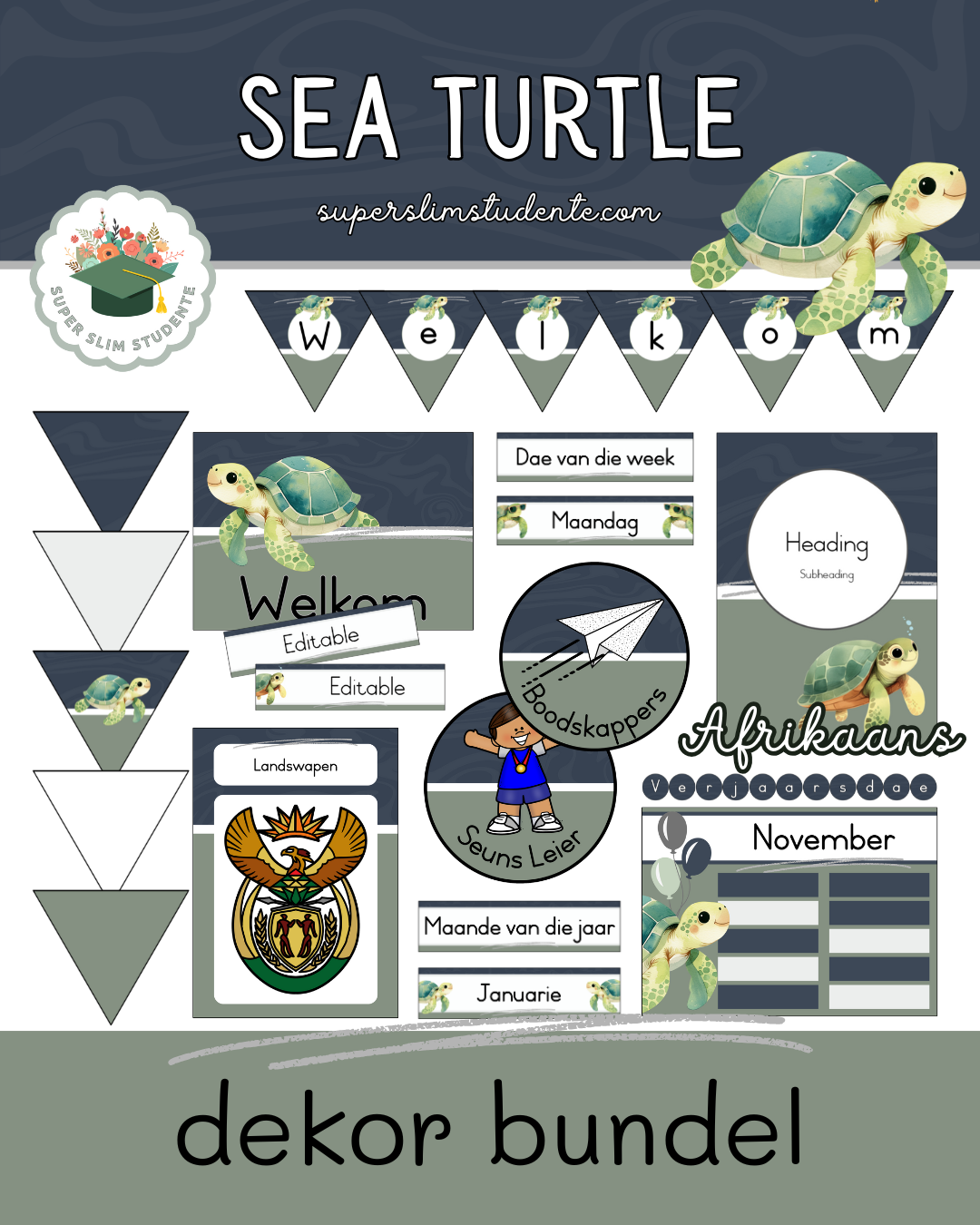 Sea Turtle Theme / Decor Bundle [Choose Language]