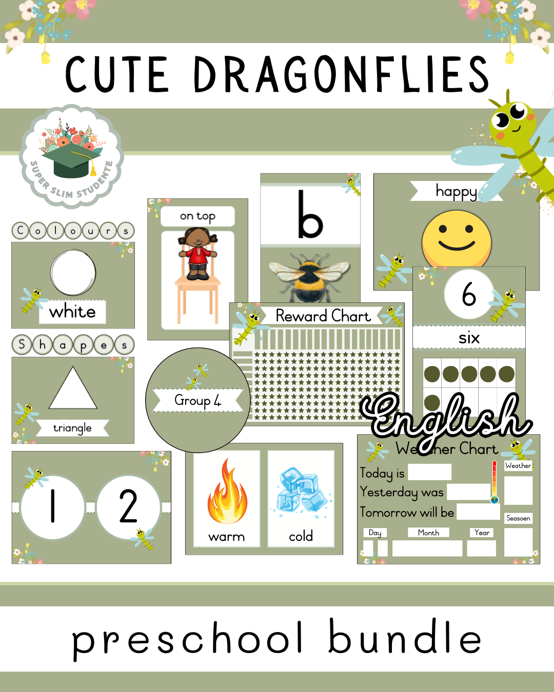 Cute Dragonflies Theme / Preschool Bundle [Choose Language]