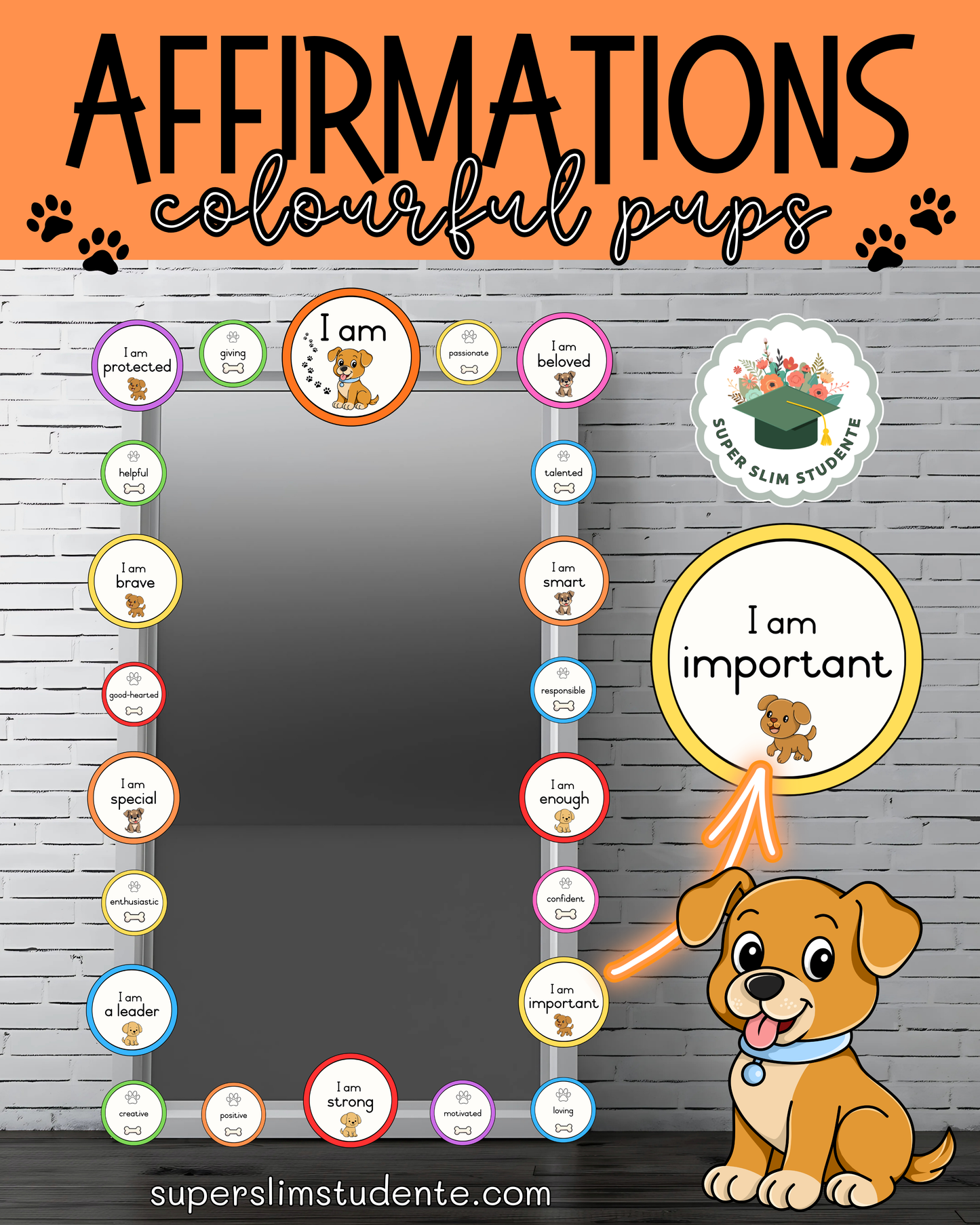 Affirmations: Colourful Pups Theme [Choose Language]