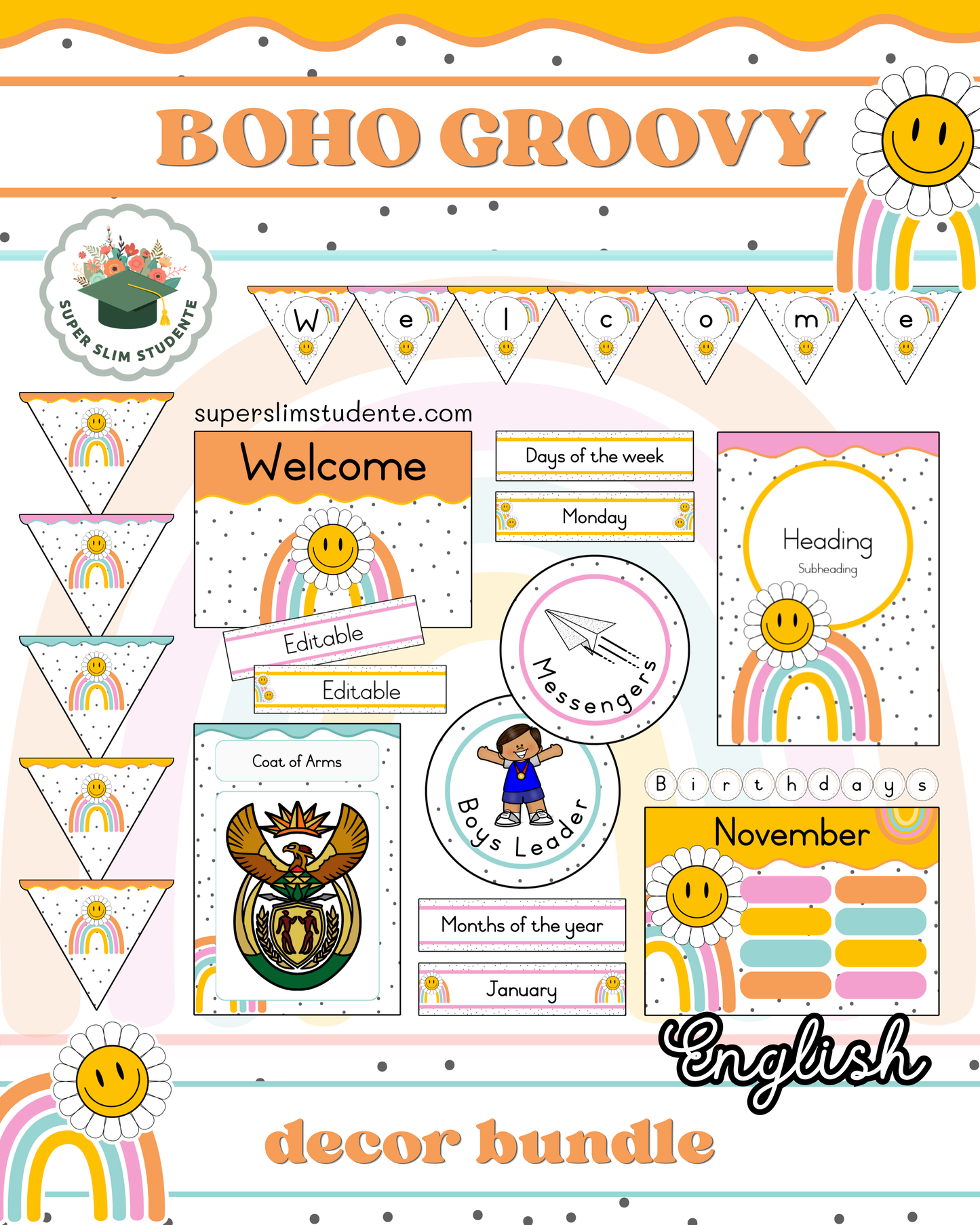 Boho Groovy Theme / Decor Bundle [Choose Language]