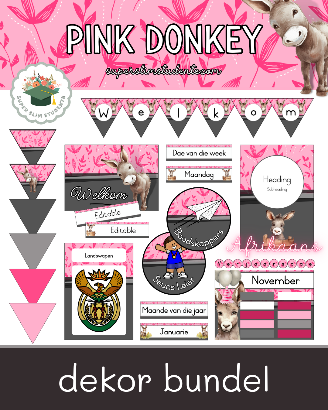 Pink Donkey Theme / Decor Bundle [Choose Language]