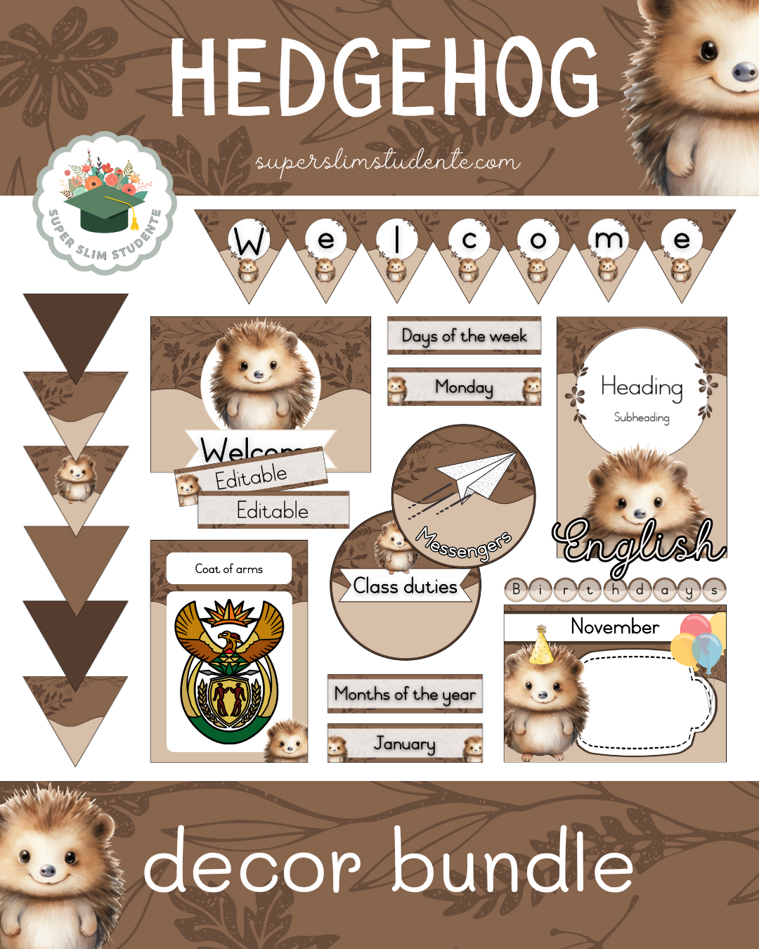 Hedgehog Theme / Decor Bundle [Choose Language]
