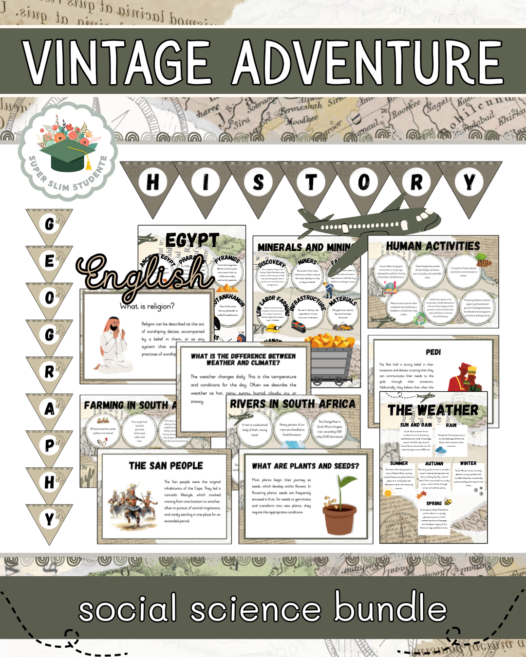 Vintage Adventure Theme / Social Science Bundle [Choose Language]