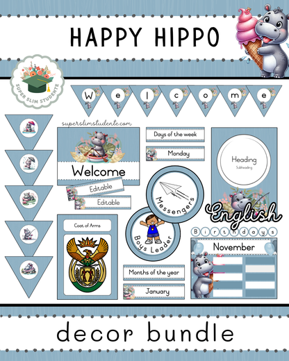 Happy Hippo Theme / Decor Bundle [Choose Language]