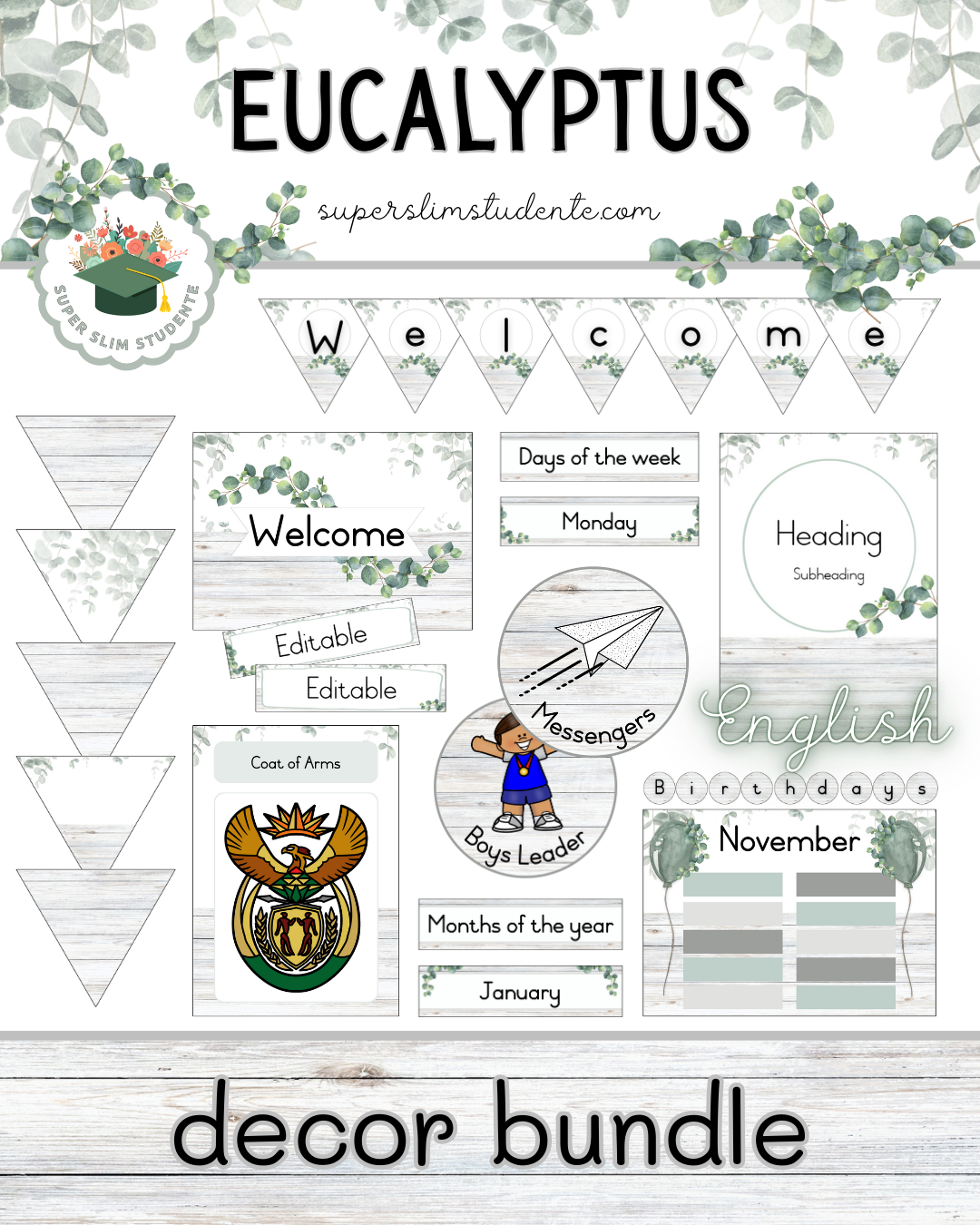 Eucalyptus Theme / Decor Bundle [Choose Language]