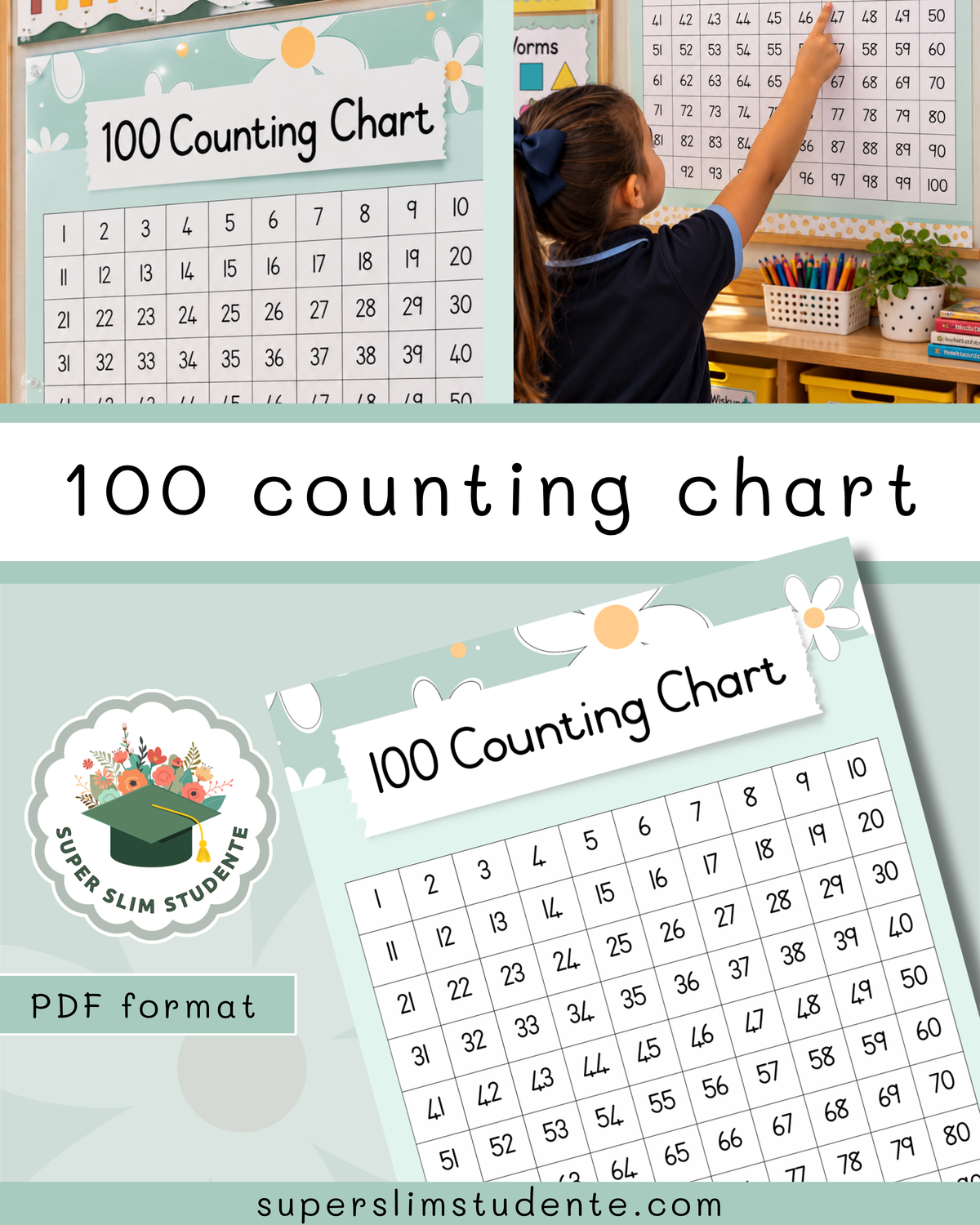 100 Counting Chart / Daisy Chic Theme [Choose Language]