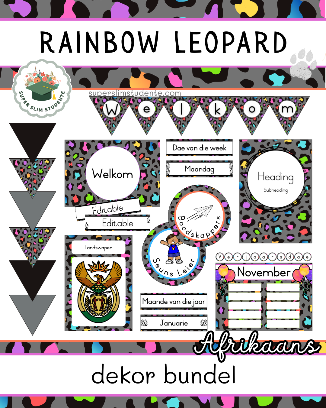 Rainbow Leopard Theme / Decor Bundle [Choose Language]