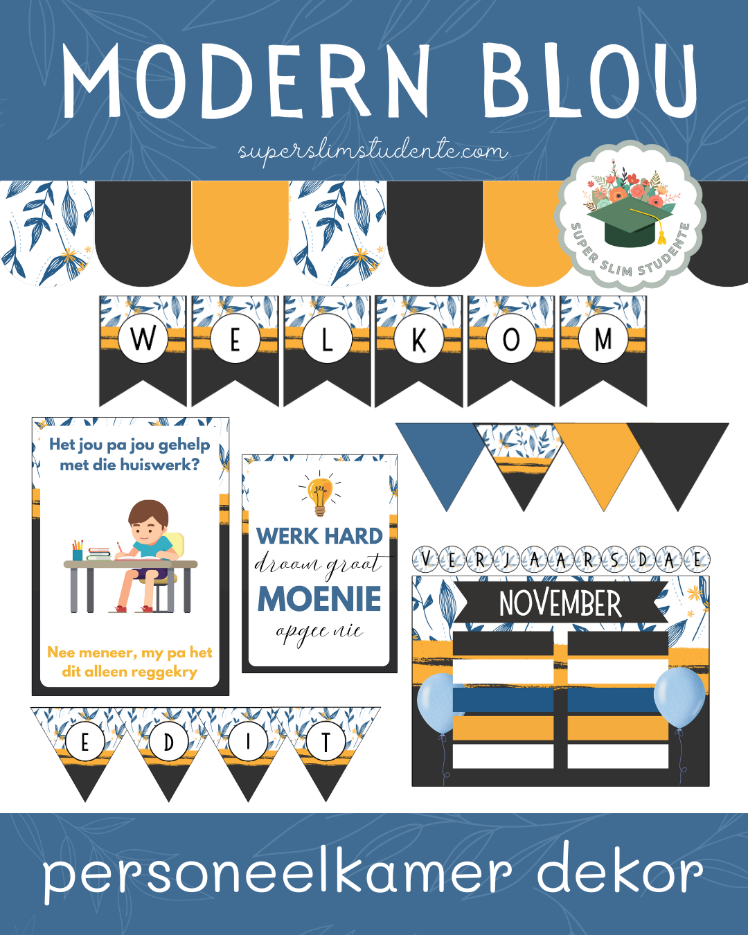 Modern Blue Staffroom Decor [Choose Language]