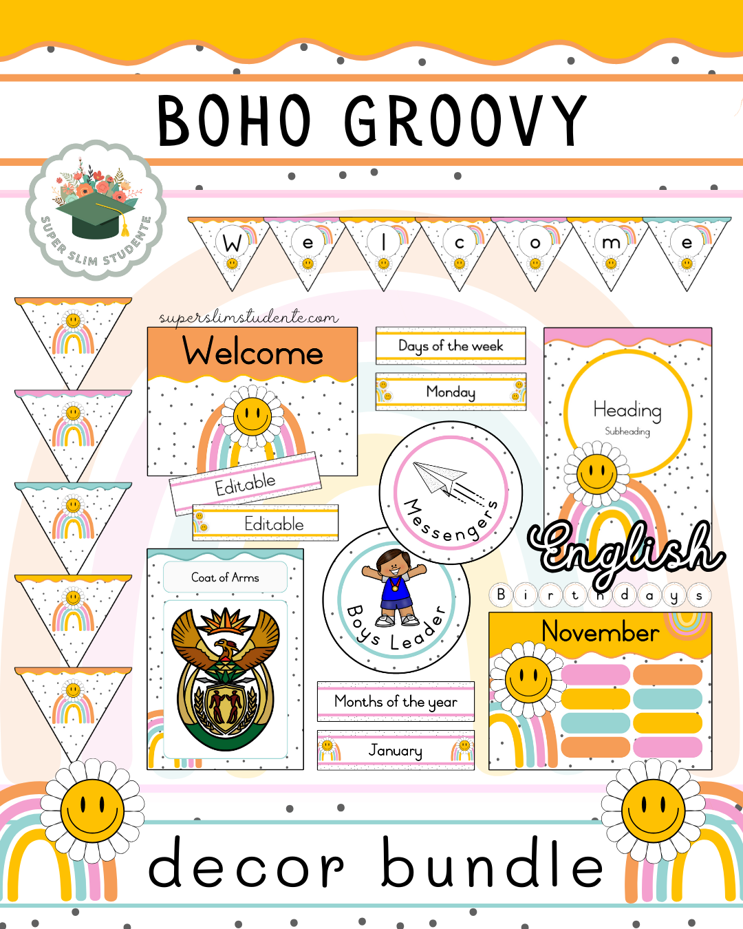Boho Groovy Theme / Decor Bundle [Choose Language]