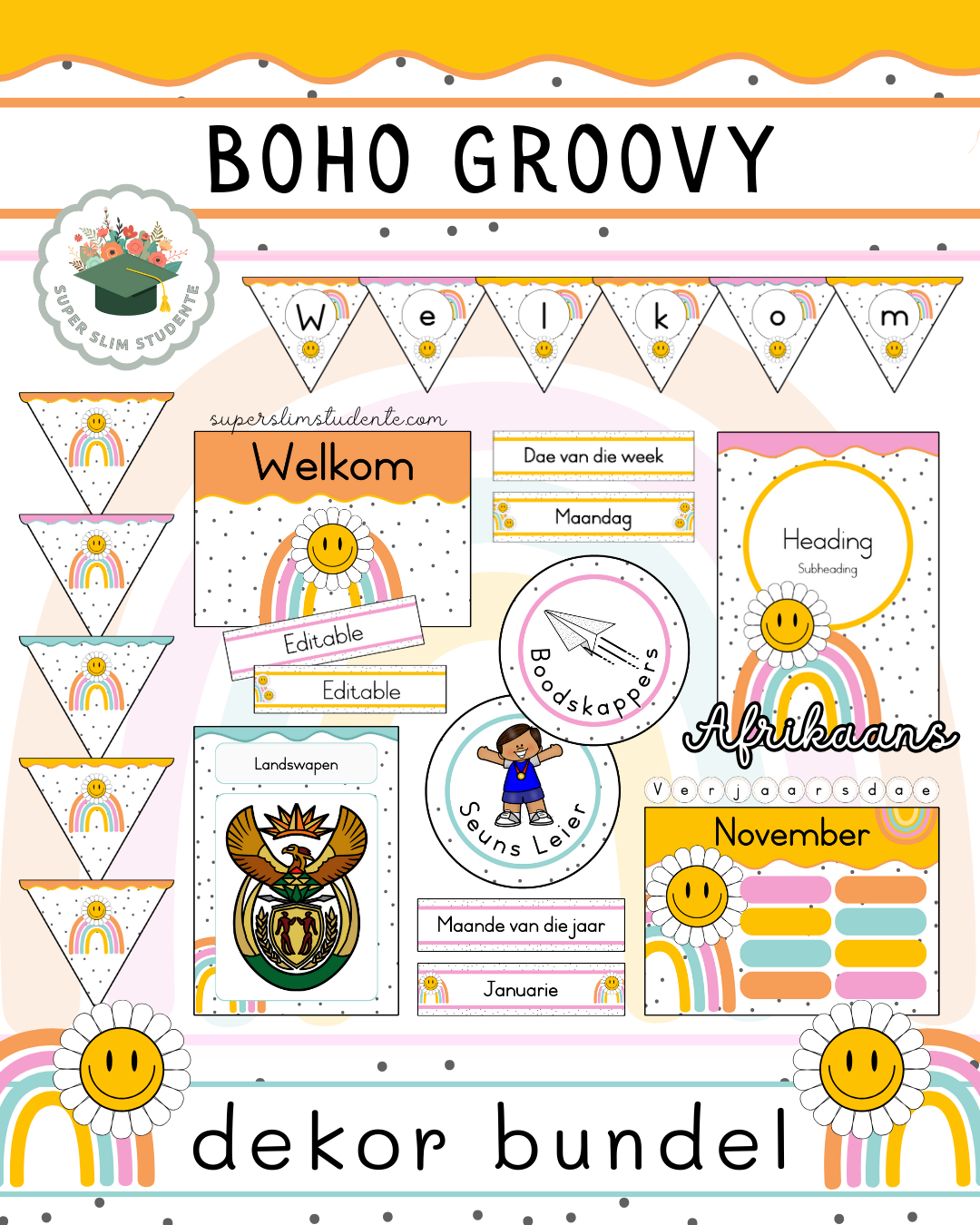 Boho Groovy Theme / Decor Bundle [Choose Language]