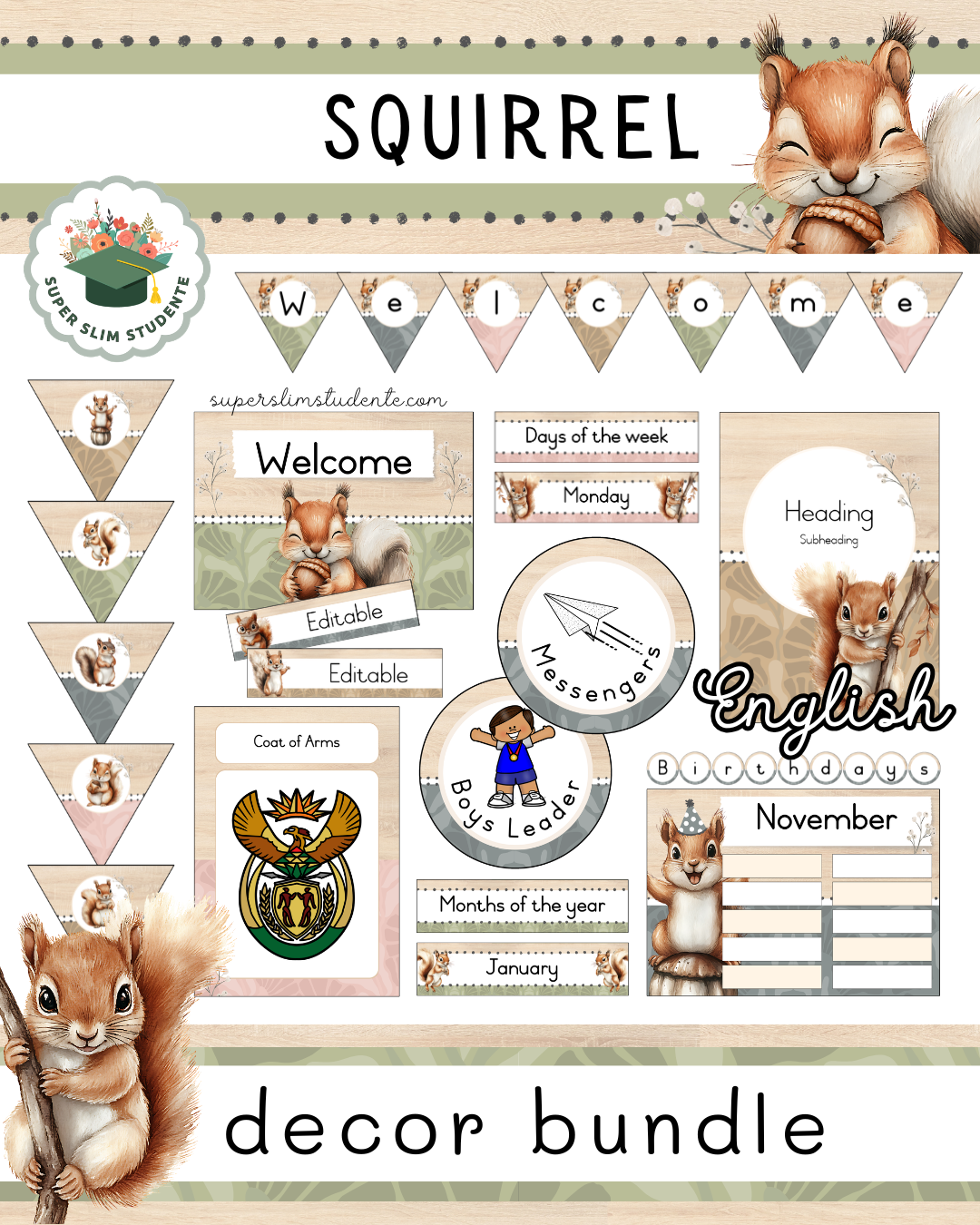 Squirrel Theme / Decor Bundle [Choose Language]
