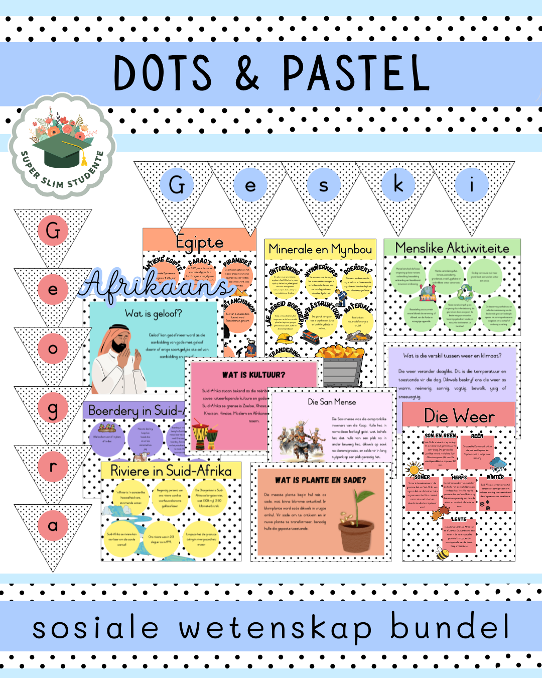 Dots & Pastel Theme / Social Science Bundle [Choose Language]