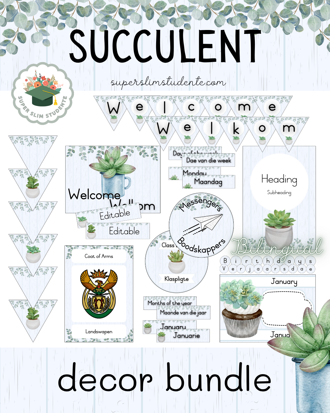 Succulent Theme / Decor Bundle [Choose Language]
