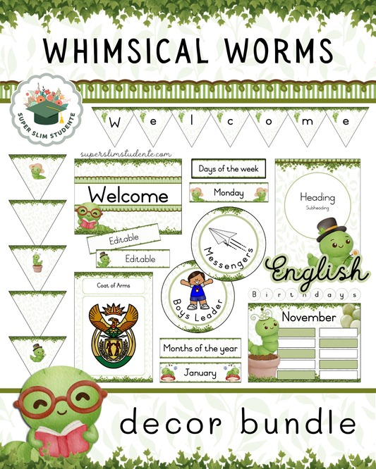 Whimsical Worms Theme / Decor Bundle [Choose Language]