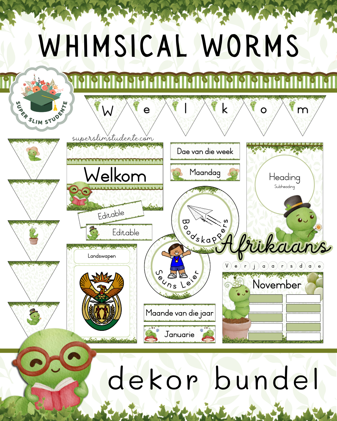 Whimsical Worms Theme / Decor Bundle [Choose Language]
