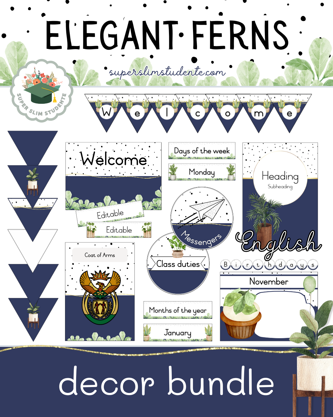 Elegant Ferns Theme / Decor Bundle [Choose Language]