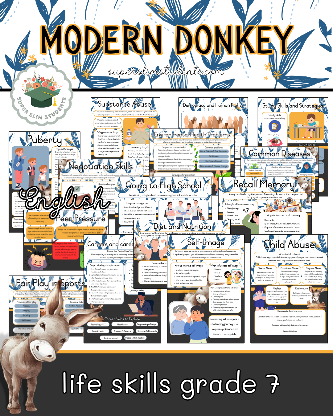 Modern Donkey Theme / Life Skills Grade 7 Bundle [Choose Language]